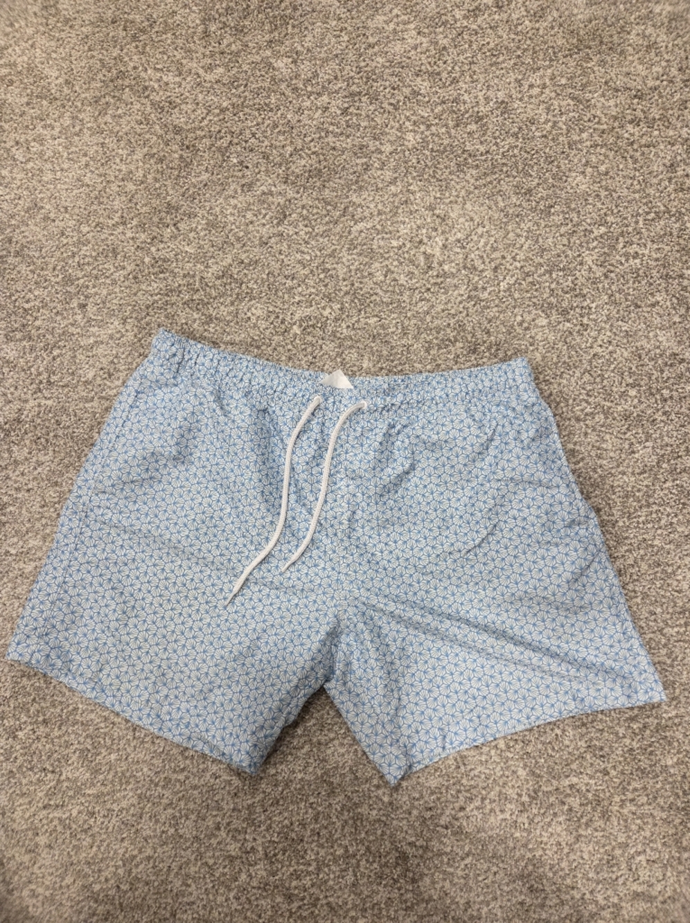 H&M Light Blue Geometric Swim Trunks with White Drawstring